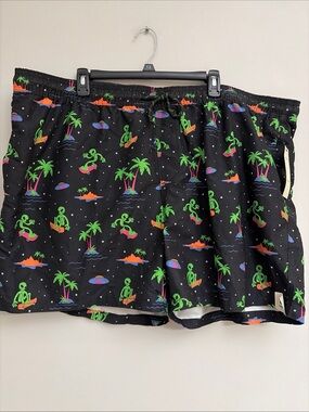 No Boundaries New! UPF 50+ Men's Black Alien Print Swim Trunks size 3XL